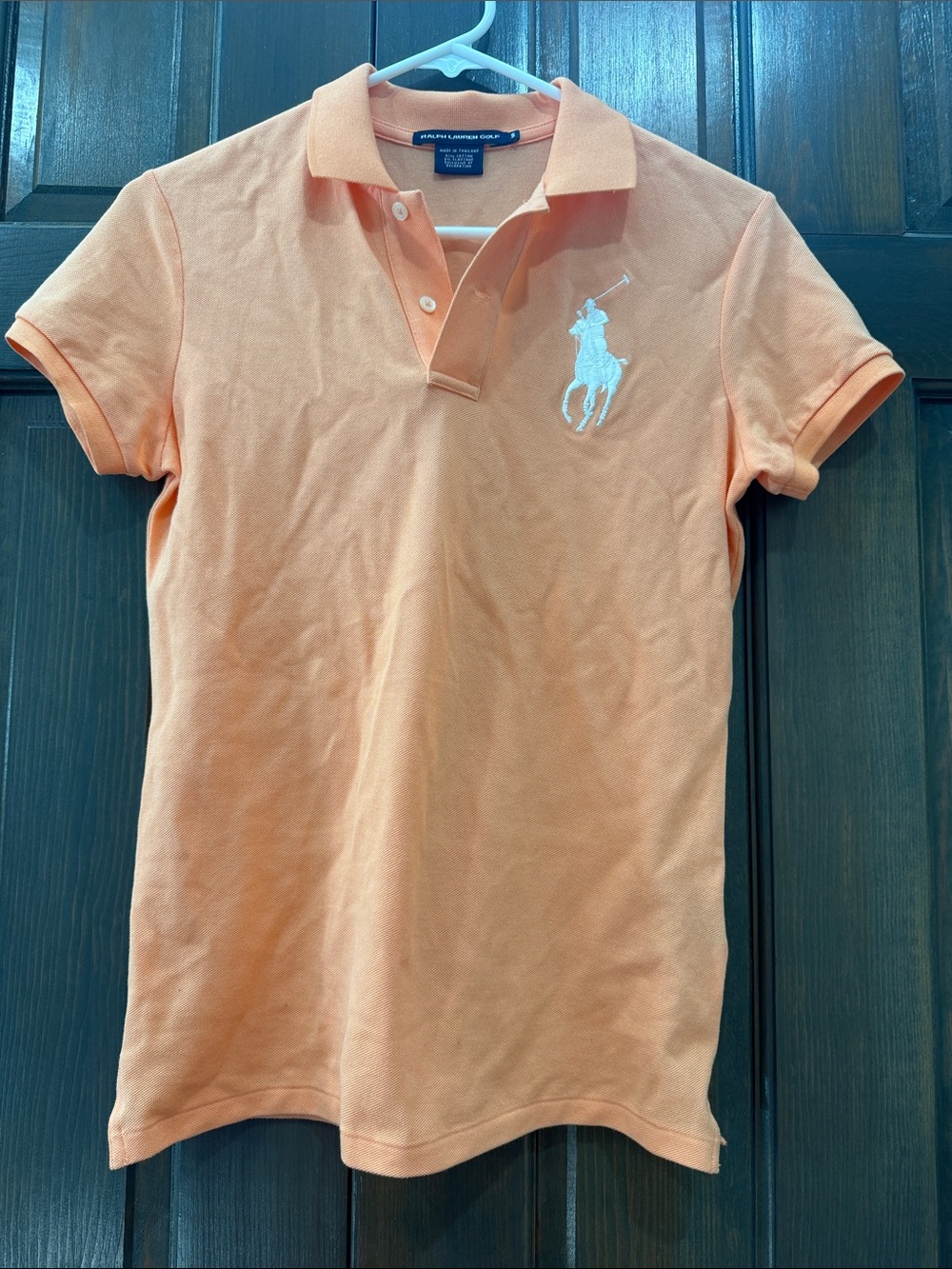 Ralph Lauren GOLF women’s Peach Orange small Polo with White Pony Embroidery